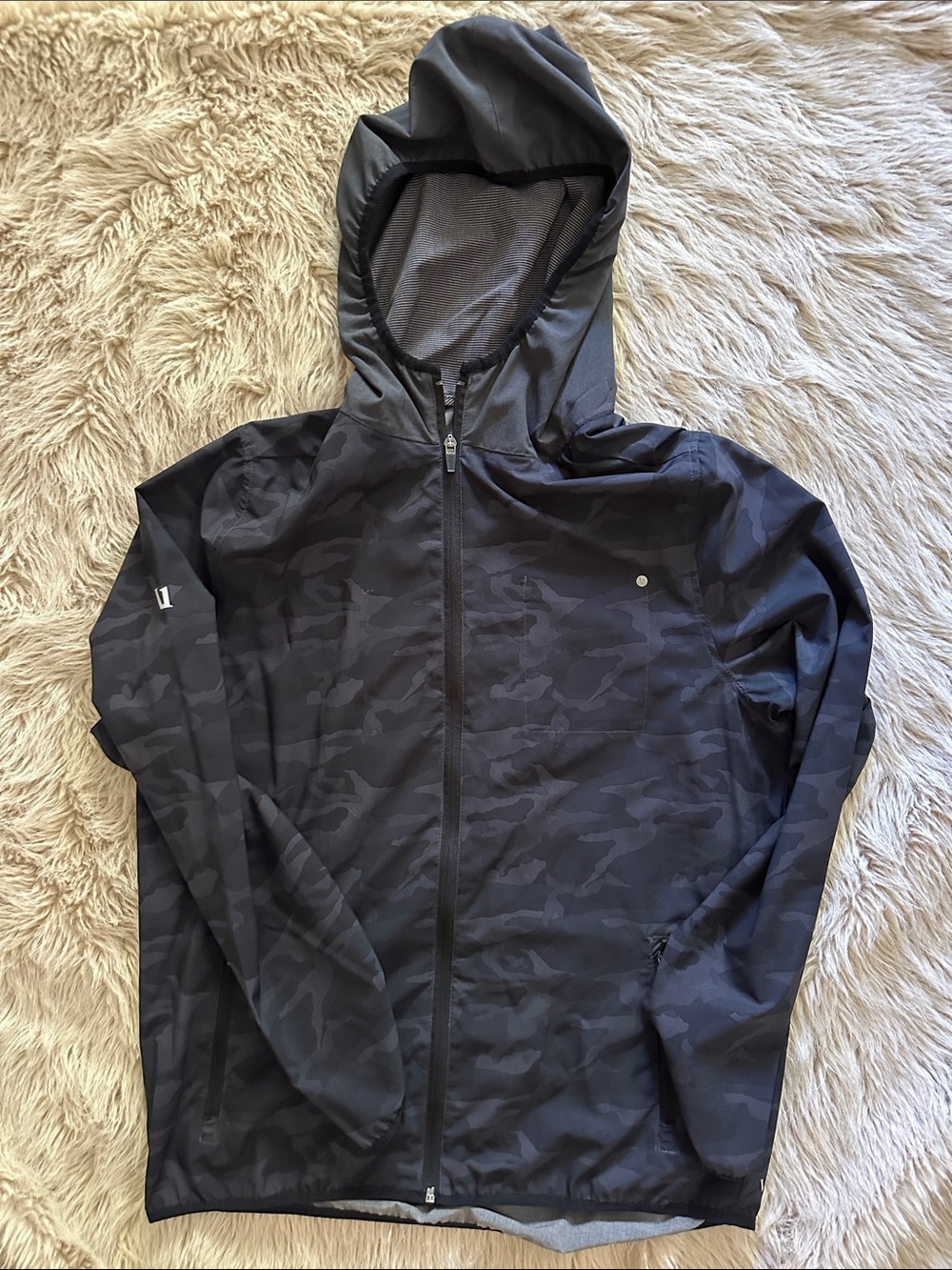 Vuori Men's Black Camo Hooded Windbreaker
